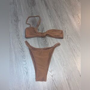 Source Unknown Brown Ribbed Bikini Set
